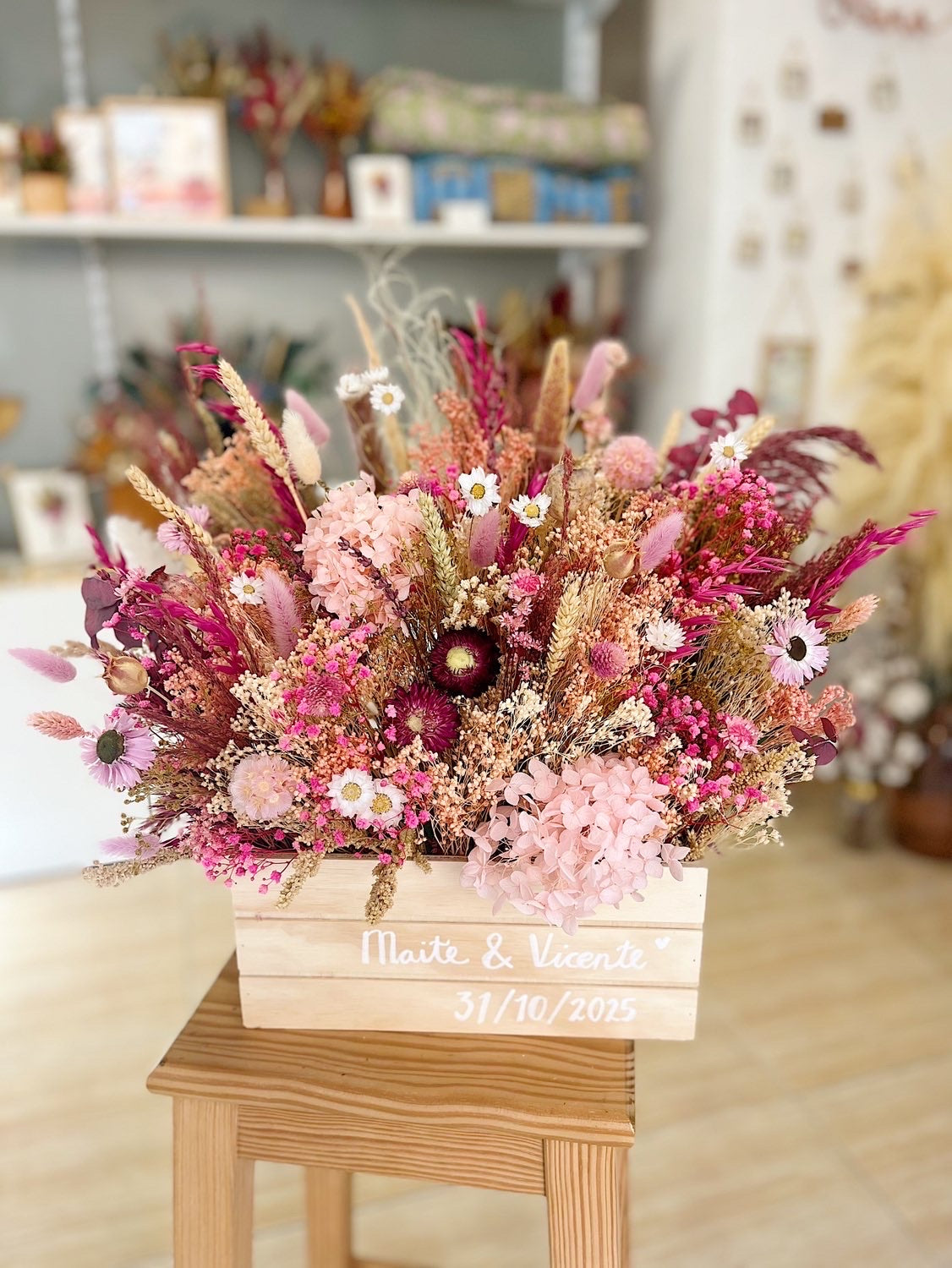 Caja floral rosa | Ramo de Flores Secas y preservadas
