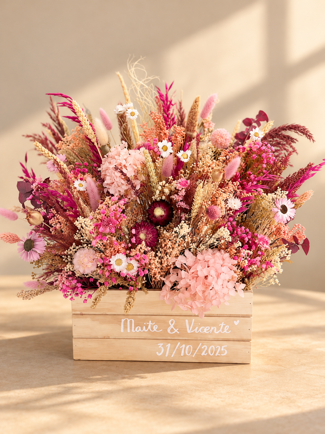 Caja floral rosa | Ramo de Flores Secas y preservadas