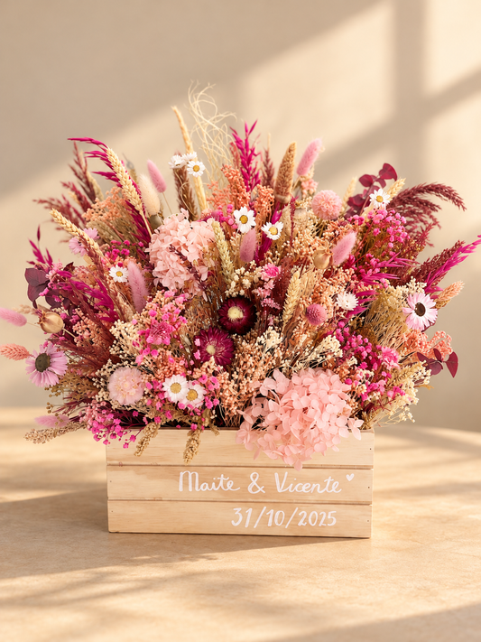 Caja floral rosa | Ramo de Flores Secas y preservadas